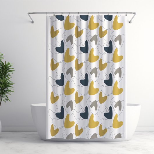 Mid Mod Abstract Pattern Navy, Mustard Yellow シャワーカーテン