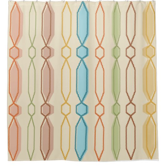Midcenturyモダン六角カラフル柱 シャワーカーテン (正面)