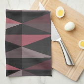 MidCenturyモダン Trianglesダークブルゴーニュ キッチンタオル (四つ折り)