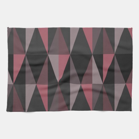 MidCenturyモダン Trianglesダークブルゴーニュ キッチンタオル (横)