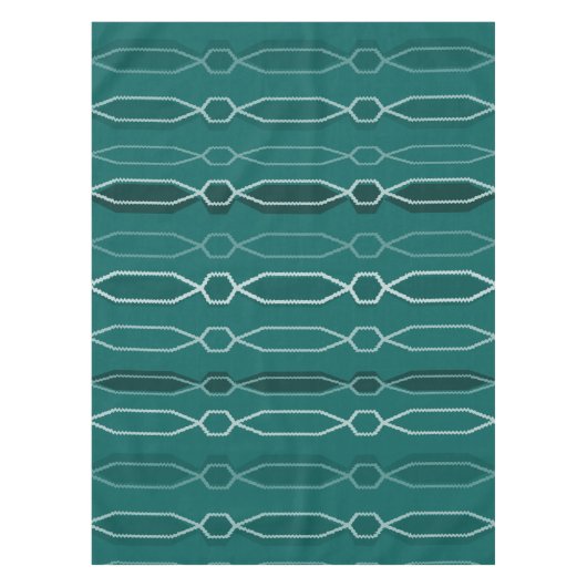 Midcentury モダン Hexagon Columnsティール（緑がかった色） テーブルクロス (正面)