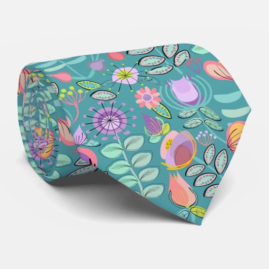Midcentury Floral Green ネクタイ (ロール)