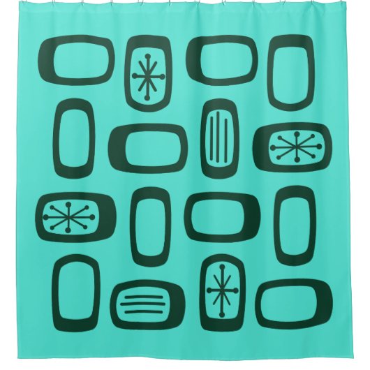 Midcentury MCM丸い長方形ターコイズ シャワーカーテン (正面)