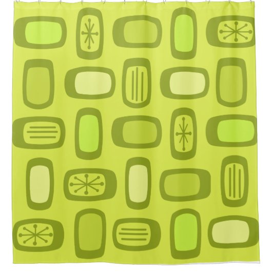 Midcentury MCM丸い長方形チャートルーズ シャワーカーテン (正面)