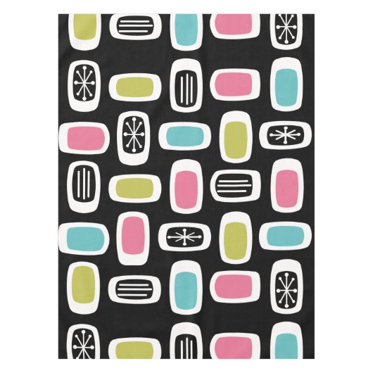 Midcentury MCM丸長方形ブラックカラフル テーブルクロス (正面)