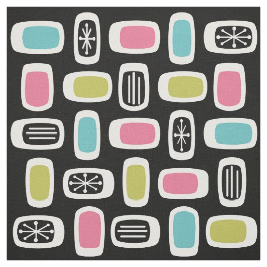 Midcentury MCM丸長方形ブラックカラフル ファブリック (見本)