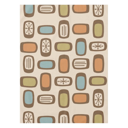 Midcentury MCM丸長方形数々の色 テーブルクロス (正面)