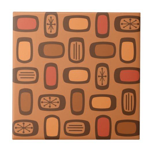 Midcentury MCM Rounded Rectangles Burnt Orange タイル (正面)