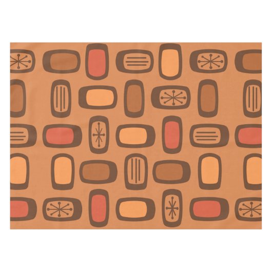Midcentury MCM Rounded Rectangles Burnt Orange テーブルクロス (正面(横))