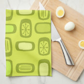 Midcentury MCM Rounded Rectangles Chartreuse キッチンタオル (四つ折り)