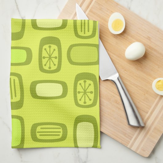 Midcentury MCM Rounded Rectangles Chartreuse キッチンタオル (四つ折り)