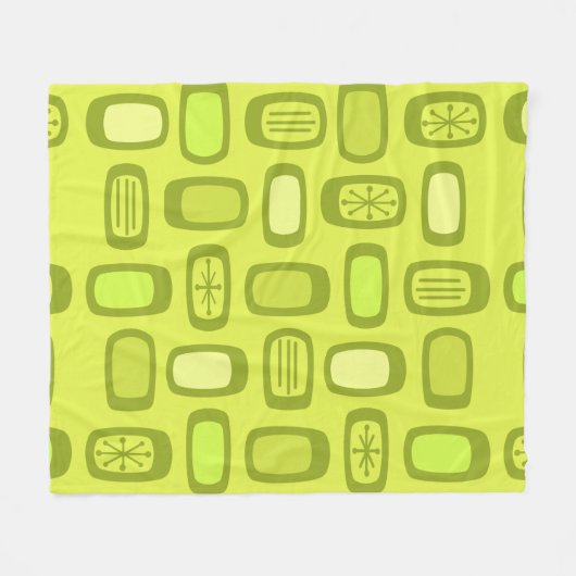 Midcentury MCM Rounded Rectangles Chartreuse フリースブランケット (正面(横))