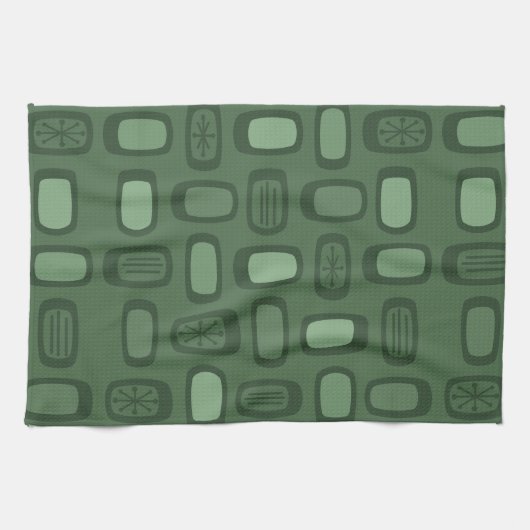 Midcentury MCM Rounded Rectangles Forest Green キッチンタオル (横)