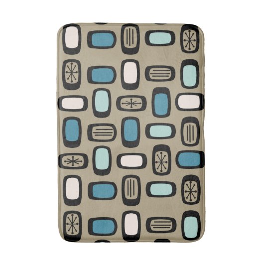 Midcentury MCM Rounded Rectangles Gold Blue バスマット (正面縦)