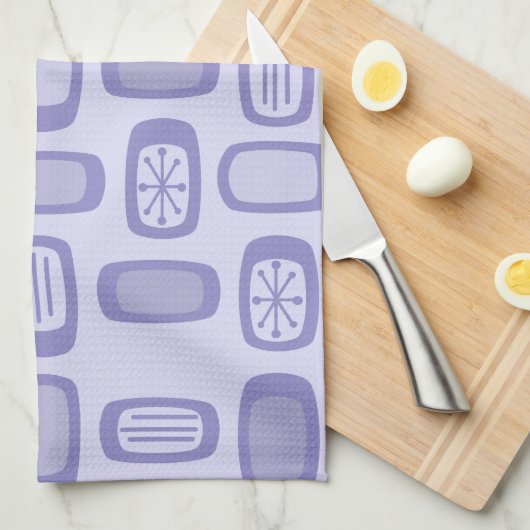 Midcentury MCM Rounded Rectangles Lavender キッチンタオル (四つ折り)
