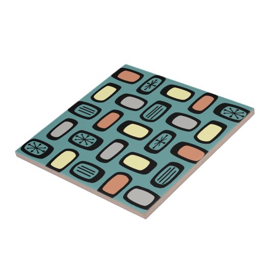 Midcentury MCM Rounded Rectangles Turquoise Colorf タイル (側面)