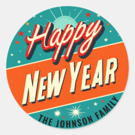 Midcentury Modern Happy New Year ラウンドシール