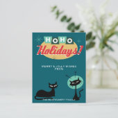 Midcentury Modern Ho Ho Holidays Christmas シーズンポストカード (スタンド正面)