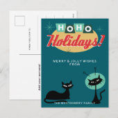 Midcentury Modern Ho Ho Holidays Christmas シーズンポストカード (正面/裏面)