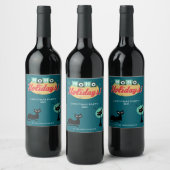 Midcentury Modern Ho Ho Holidays Christmas Party ワインラベル (ボトル)