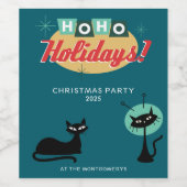 Midcentury Modern Ho Ho Holidays Christmas Party ワインラベル (シングルラベル)