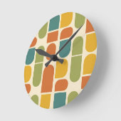 Midcentury Modern Organic Shapes Pattern ラウンド壁時計 (傾斜)