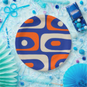 Midcentury Modern Piquet Abstract Blue Orange ペーパープレート (パーティー)