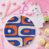 Midcentury Modern Piquet Abstract Blue Orange ペーパープレート (パーティー)