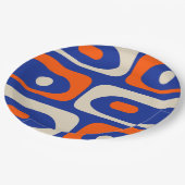 Midcentury Modern Piquet Abstract Blue Orange ペーパープレート (アングル)