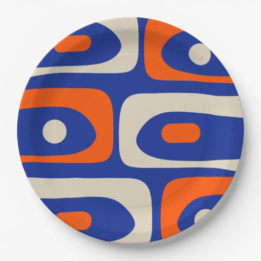 Midcentury Modern Piquet Abstract Blue Orange ペーパープレート (正面)