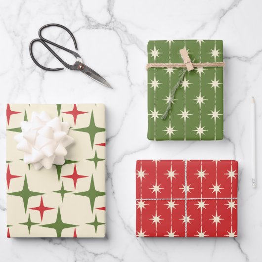 Midcentury Modern Retro Christmas Patterns ラッピングペーパーシート (正面)