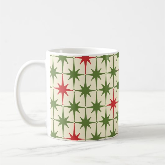 Midcentury Modern Retro Christmas Starbursts コーヒーマグカップ (左)