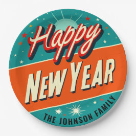 Midcentury Modern Style Happy New Year ペーパープレート