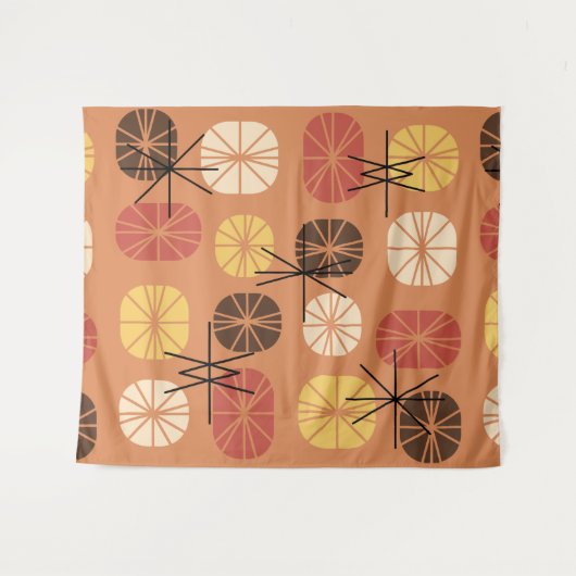 Midcentury Pattern Oblongs Autumn Orange タペストリー (正面(横))
