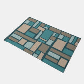 Midcentury Rectanglesパターンティール(緑がかった色)と金ゴールド ドアマット (アングル)