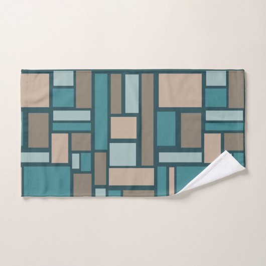 Midcentury Rectanglesパターンティール(緑がかった色)と金ゴールド ハンドタオル (ハンドタオル)