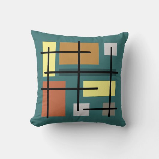 Midcentury Rectangles四角形ティール(緑がかった色)数々のカラー クッション (正面)