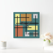 Midcentury Rectangles四角形ティール（緑がかった色）数々のカラー スクエア壁時計 (ホーム)