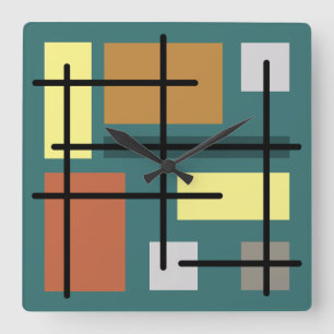 Midcentury Rectangles四角形ティール(緑がかった色)数々のカラー スクエア壁時計