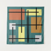 Midcentury Rectangles四角形ティール（緑がかった色）数々のカラー タペストリー (正面(横))