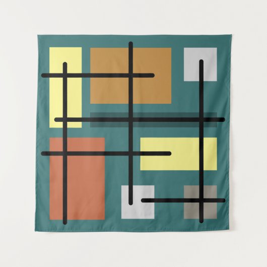 Midcentury Rectangles四角形ティール（緑がかった色）数々のカラー タペストリー (正面)