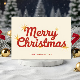 Midcentury Starburst Script Merry Christmas シーズンカード