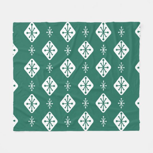Midcentury Starbursts Diamonds Teal フリースブランケット (正面(横))