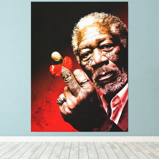 Middle Finger Art with Red Bow キャンバスプリント (インサイチュ (ウッドフロア))