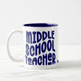 Middle School Teacher Dark Blue Typography ツートーンマグカップ