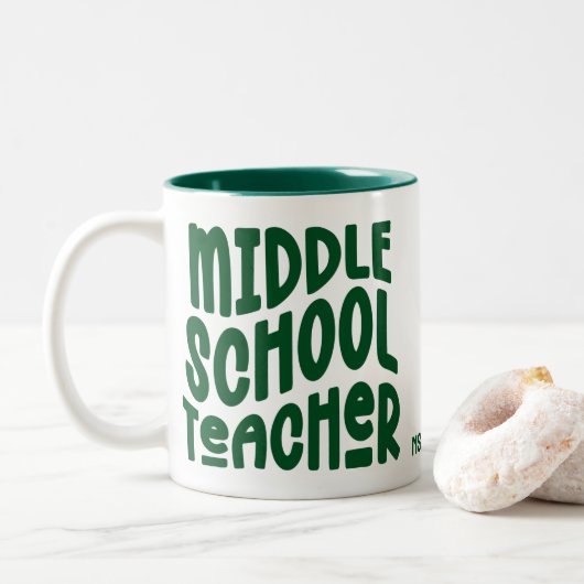 Middle School Teacher Green Typography Design  ツートーンマグカップ (ドーナツ)