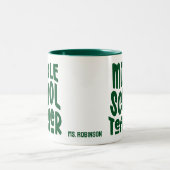 Middle School Teacher Green Typography Design  ツートーンマグカップ (中央)