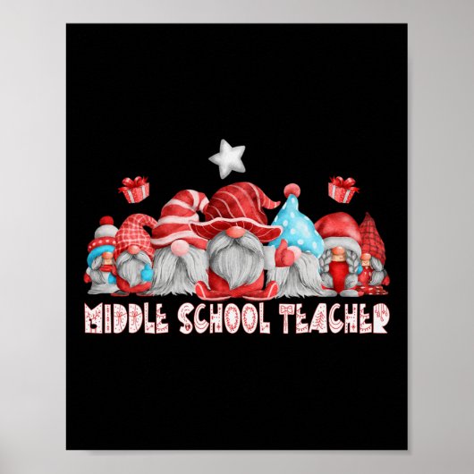 Middle School Teacher Job Christmas Gnome Ck To Sc ポスター (正面)