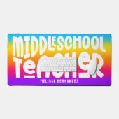 Middle School Teacher Text Design Rainbow Ombre デスクマット (キーボード&マウス)