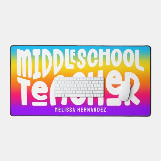 Middle School Teacher Text Design Rainbow Ombre デスクマット (キーボード&マウス)